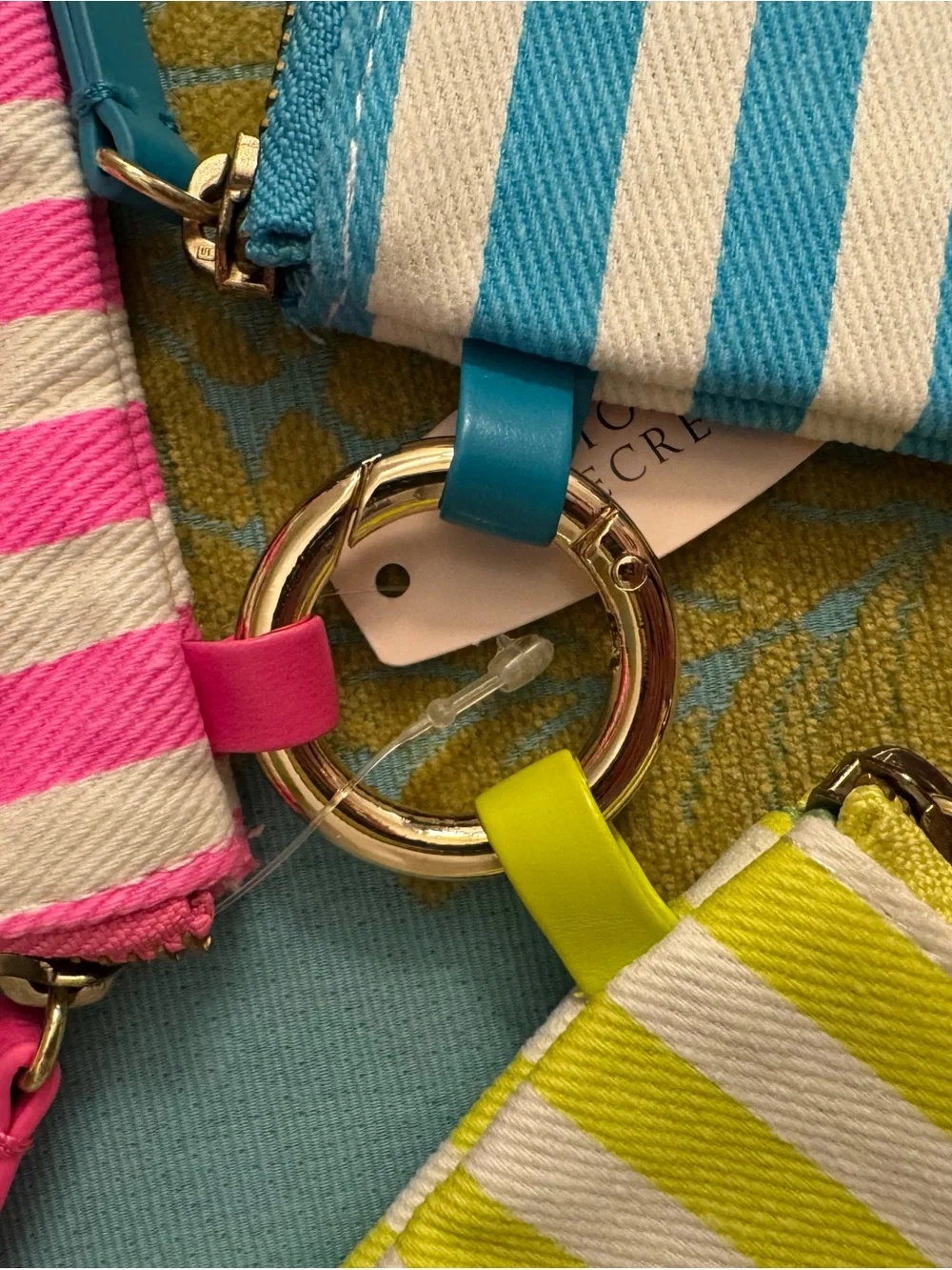 NWT Victoria's Secret Set Of 3 Striped Sequin Pouches - Blue, Pink, Lime Green